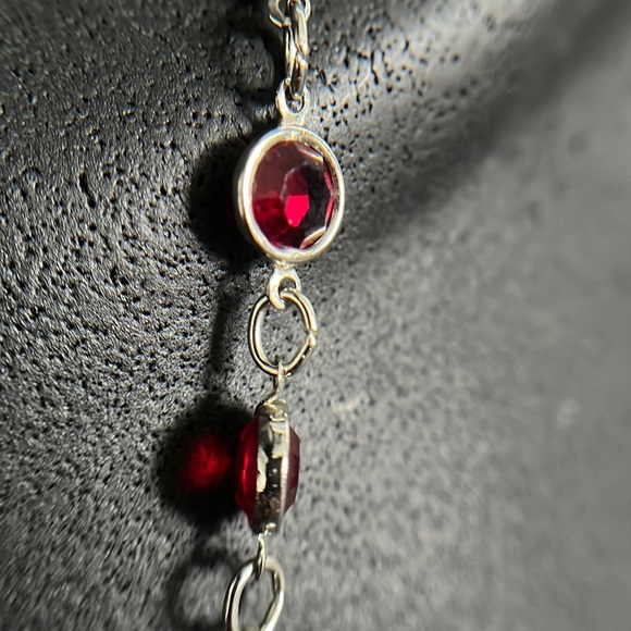 Rafaelian Open Bezel Set Crystal Red Chiclet Necklace and Earrings Set NOS - Picture 11 of 16